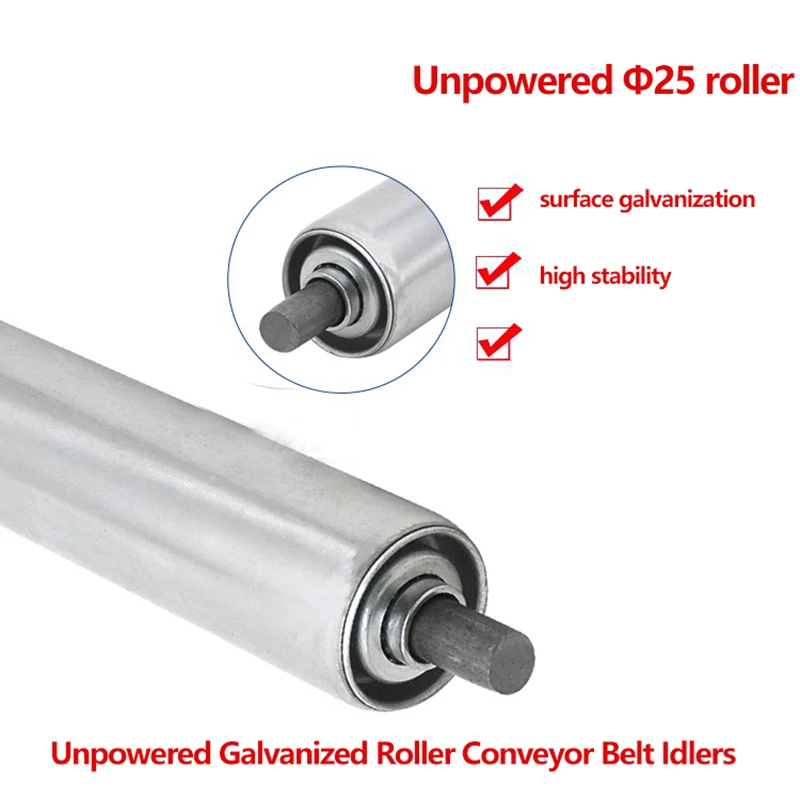 Galvanized Steel Roller Conveyor Idler Parts 25 38 50 60mm Diameter 100-550mm Axle Length Industrial Transmission Components