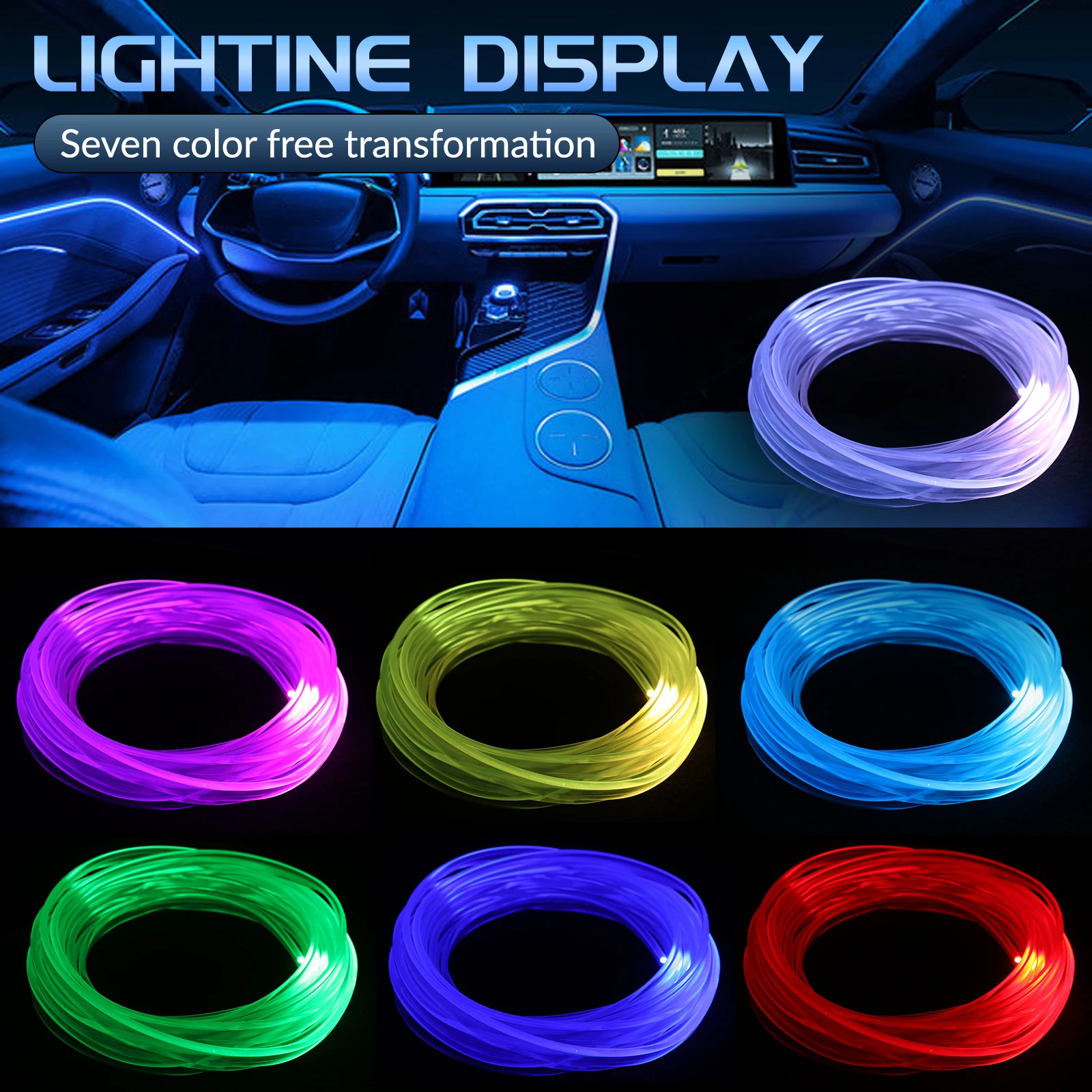 5M USB Fiber Optic Ambient Light RGB Voice Controlled Decorative Car Interior Center Console Instrument Panel Ambient Neon Lamp