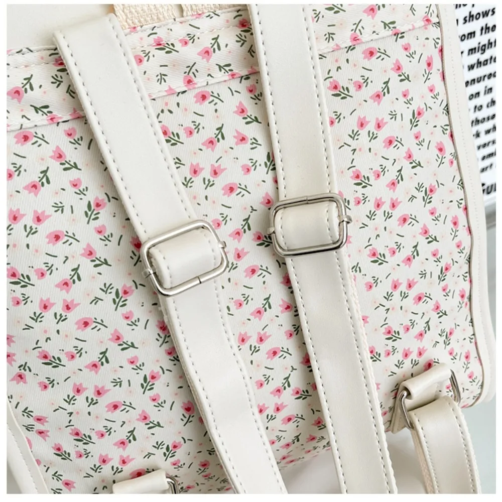 High Quality Durable School Backpack Portable Large Capacity Travel Bag Multi-pocket Flower Pattern Schoolbag