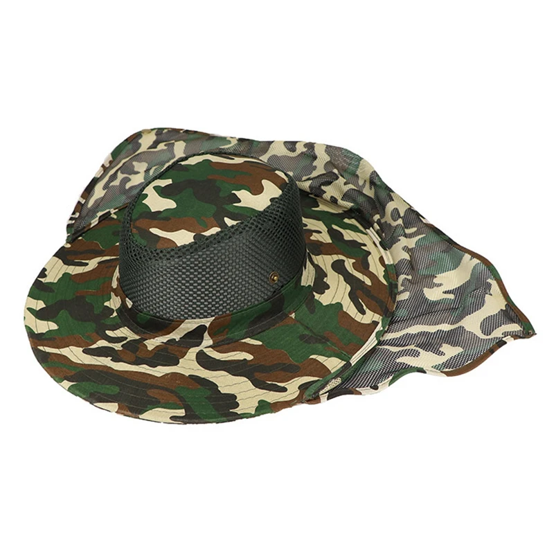 Outdoor Fishing Cap Wide Brim Man Breathable Mesh Fishing Caps Beach Hats Camouflage Military Hat Sun UV Protection Shade Hats