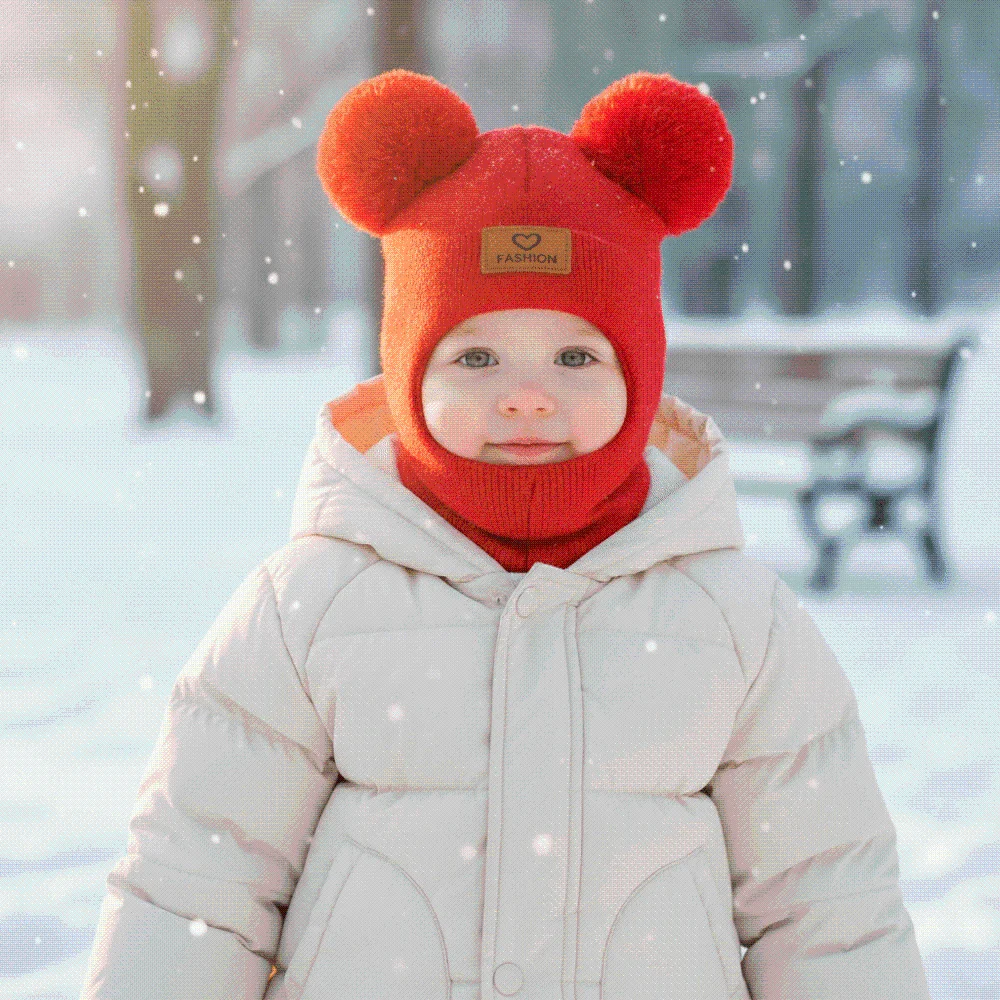 Double Pompon Winter Balaclava Thick Yarn Solid Color Knit Beanie Integrated Design Warm Padding Earflap Cap Cold Weather