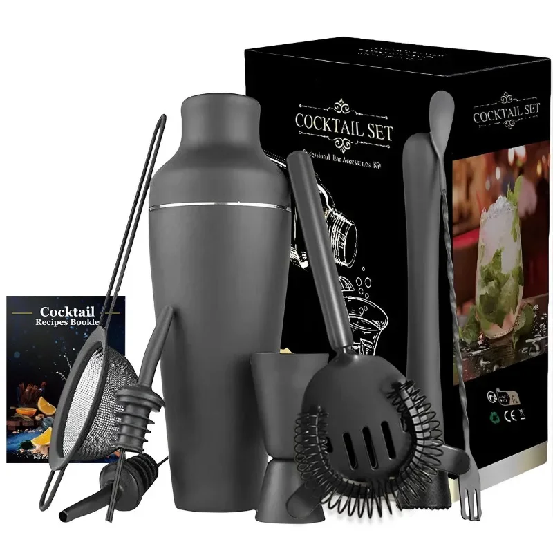 Cocktail Set, Cocktail Making Set, Parisian Matte Black 8 Piece Stainless Steel Cocktail Shaker Set, Bar Tool