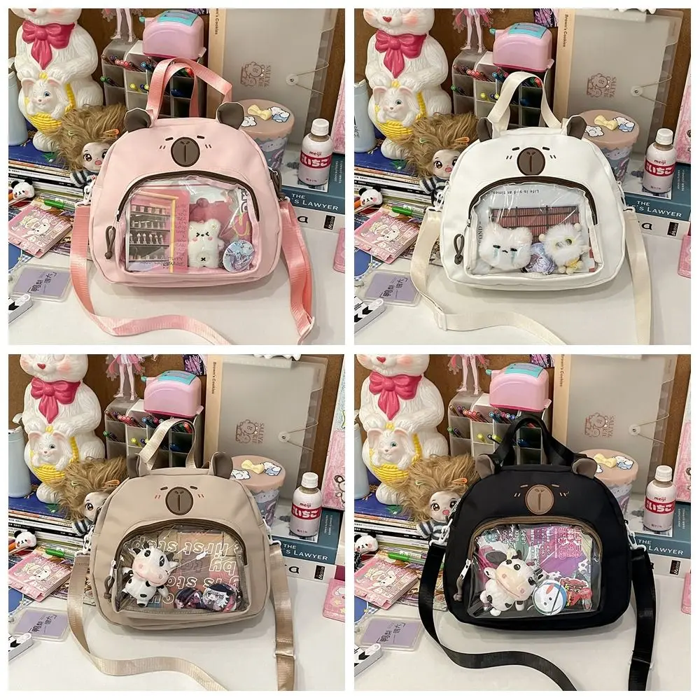 

Japanese Style Capybara Shoulder Bag Harajuku Pvc Transparent Itabag Large Capacity Badge Display Canvas Tote Bag Student
