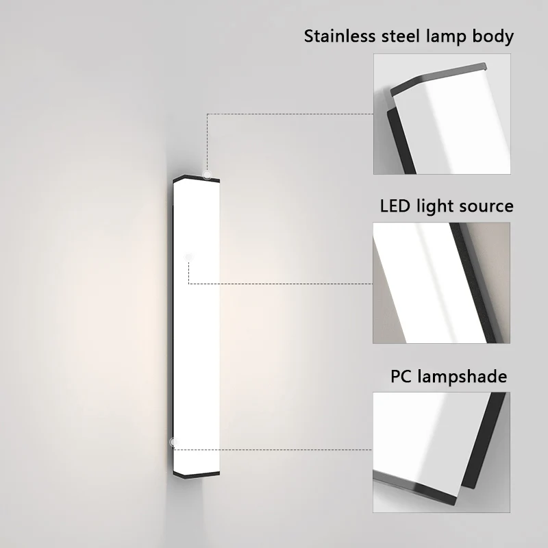 stainless steel Waterproof LED Long Wall Light Modern Ip65 Outdoor Lighting Garden Villa Balcony Line Light Wall washer light 8