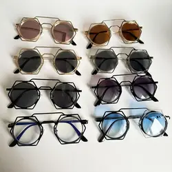 Punk Style Metal Frame Sunglasses Eye Protection Hexagonal Black Shades Glasses Anti-UV 400 Travel Accessories Retro Sunglasses