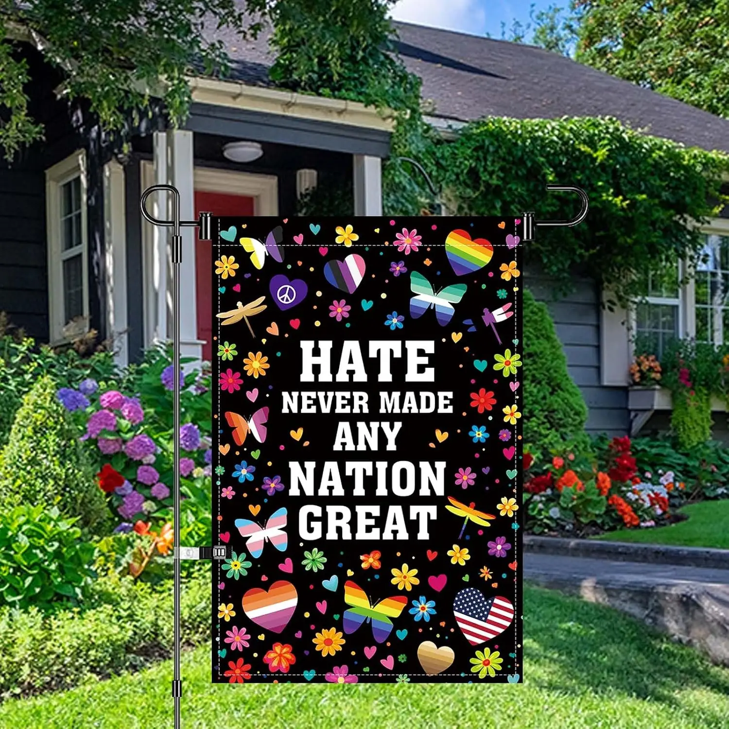 Hate Never Made Any Nation Great Garden Flag Parade Political Social Justice Outdoor Banner Inclusive Equality Diversificati PPZ