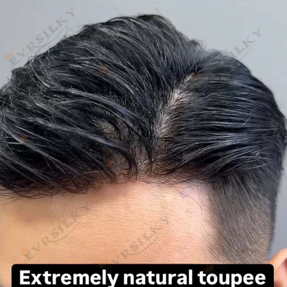 

Natural Hairline Super Durable Mens Toupee Grey Black Brown Blonde 100%Human Hair Units Microskin Thin Skin Full PU Prosthes Wig