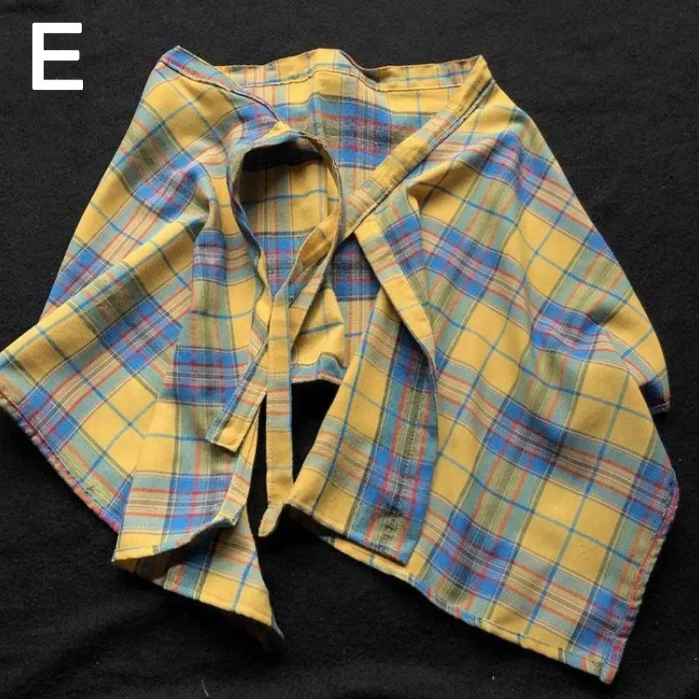 Lässiger Unisex-Rock mit unregelmäßigem Karomuster, Schleifenknoten, elastischer Taille, Hemdstil, blau-weißes Gittermuster, Mini-A-Linien-Kurzrock – Detail 25