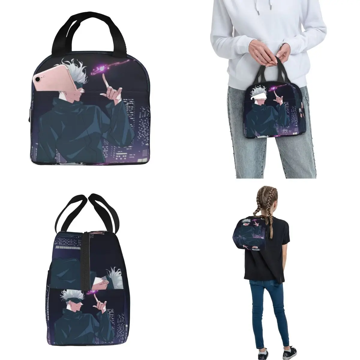 Jujutsu Kaisen Insulated Lunch Bags Leakproof Anime Gojo Satoru Meal Container Thermal Bag Tote Lunch Box College Men Women