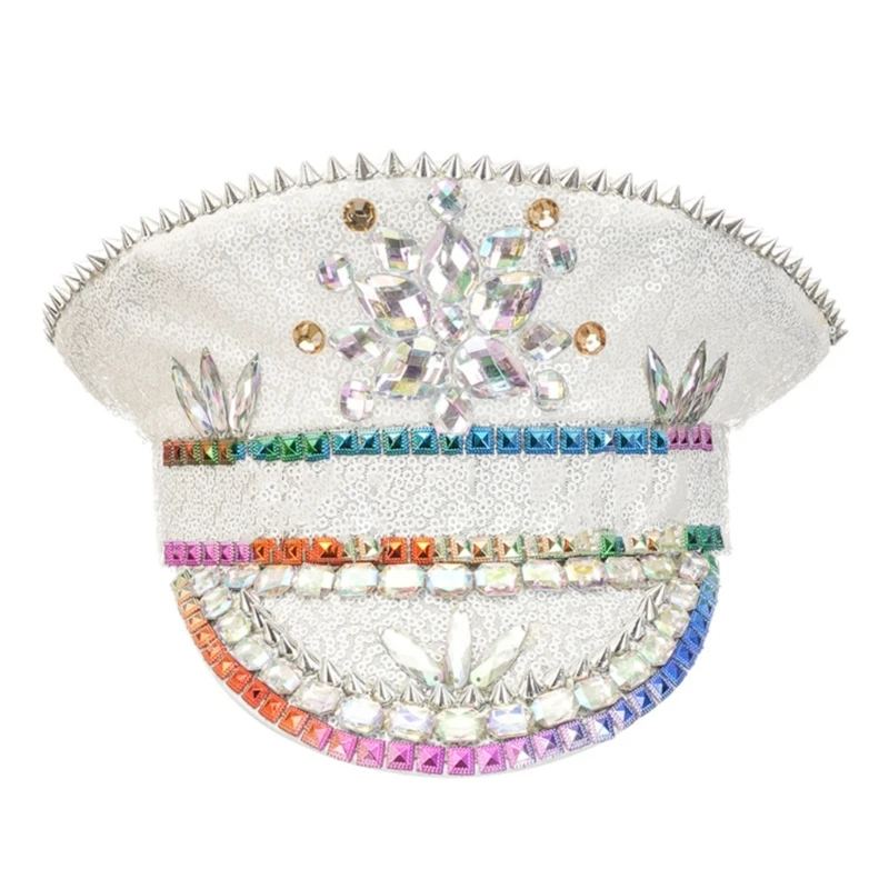 Sombrero capitán con lentejuelas y cuentas a mano, sombrero cristal brillante para novia, accesorios boda, capas con