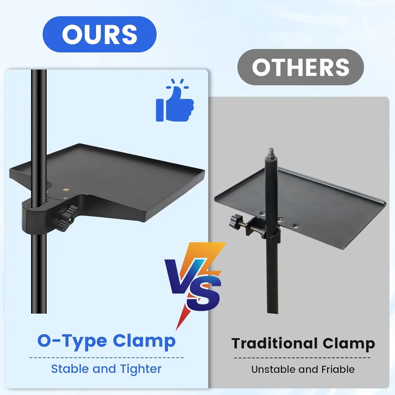 Miwayer 1Pc Adjustable Microphone Stand Tray, 225×165mm Sound Card Platform,O-Type Clamp Fits 13-47mm Tubes, for Live Streaming - Detail Angle #04