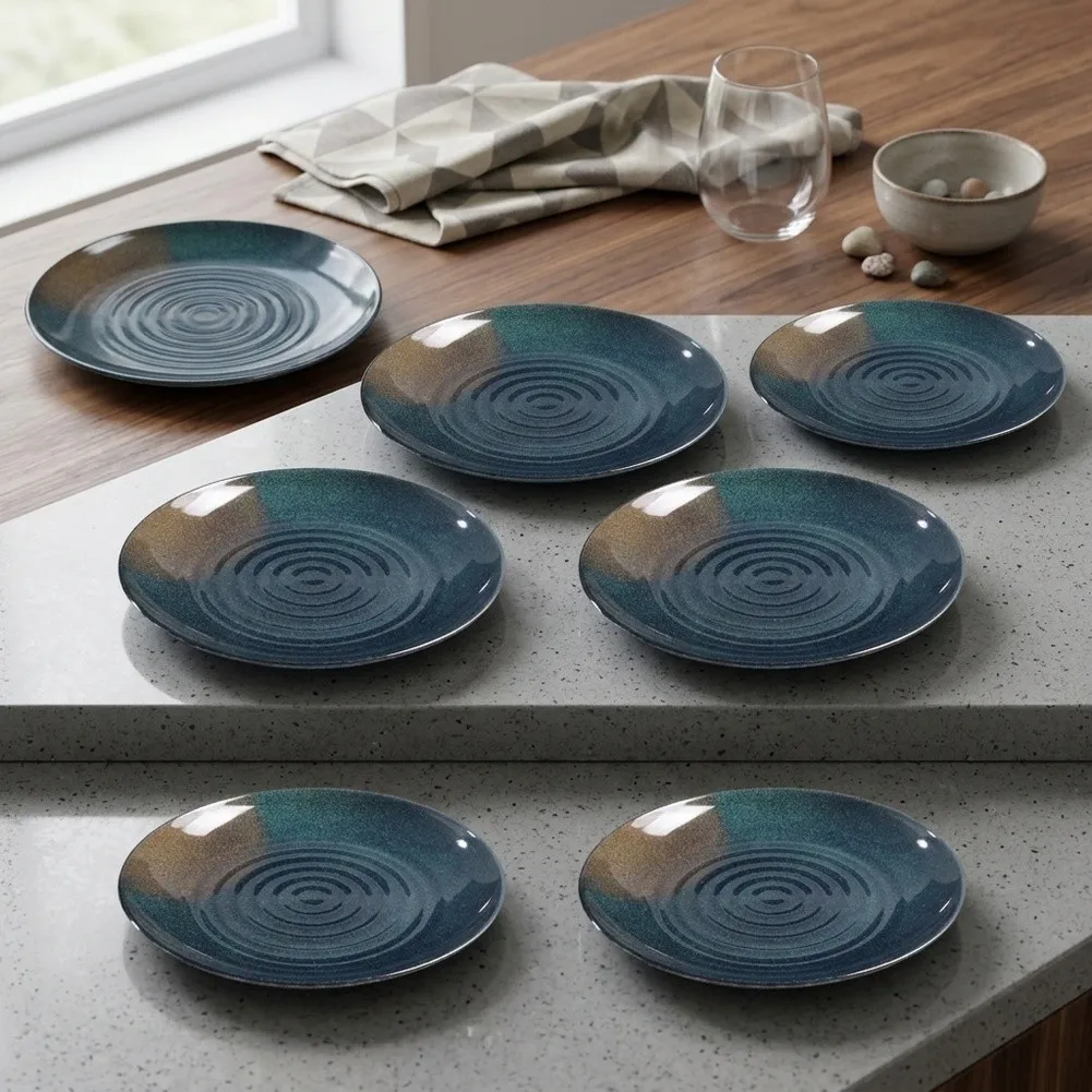 6 Pcs Black Melamine Dinner Plates Concentric Ripple Flat Dishes For Cold Dish Steak Serving Restaurant Home Tableware Set view 6
