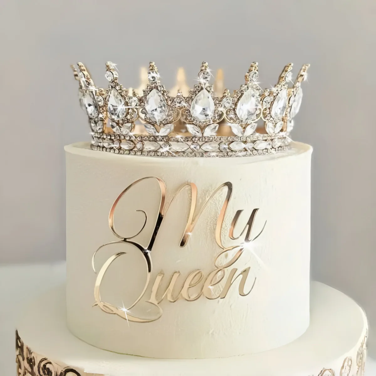 私の女王誕生日パーティーケーキトッパー装飾ゴールドアクリル女性ハッピーバースデーケーキトッパーベーキング用品ベビーシャワーギフト