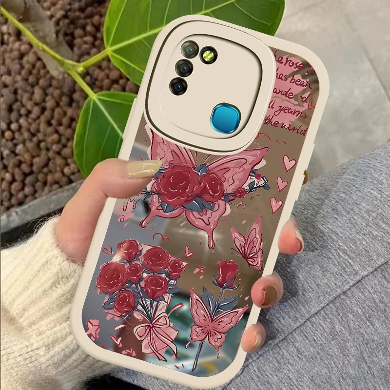 Phone Case For infinix Camon 15 Air 16S Flower Butterfly Pattern Mirror Cover For infnix Smart 6 5 Note 7 Lite 8 Spark 5 Pro