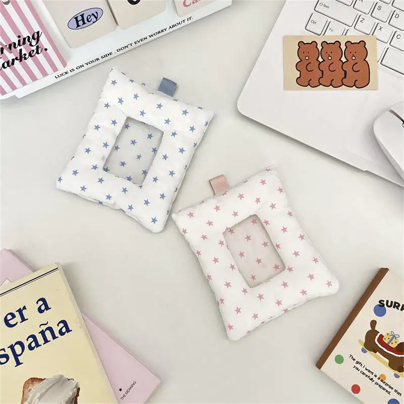 Cute Padded Star Polka Dots Card Holder Photocard Holder Idol Photo Display Protect Storage Card Keychain Bag Pendant Keyring