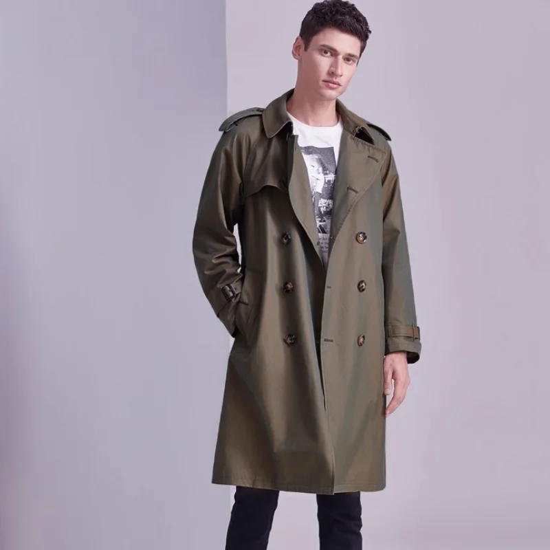 

Men's European and American Double Breasted Mid Length Cotton Casual Jacket