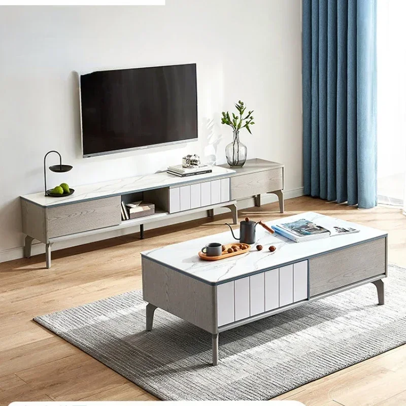 Stone Plate TV Cabinet Retractable Modern Simple Coffee Table TV Cabinet Unit