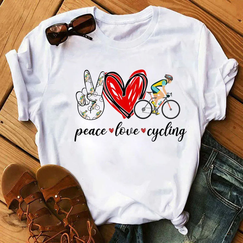 Peace Love Fruit Retro Women's T-shirt Letters Cute Short Sleeve T-shirt Woman Harajuku  Aesthetic Clothes  Graphic T Shirts