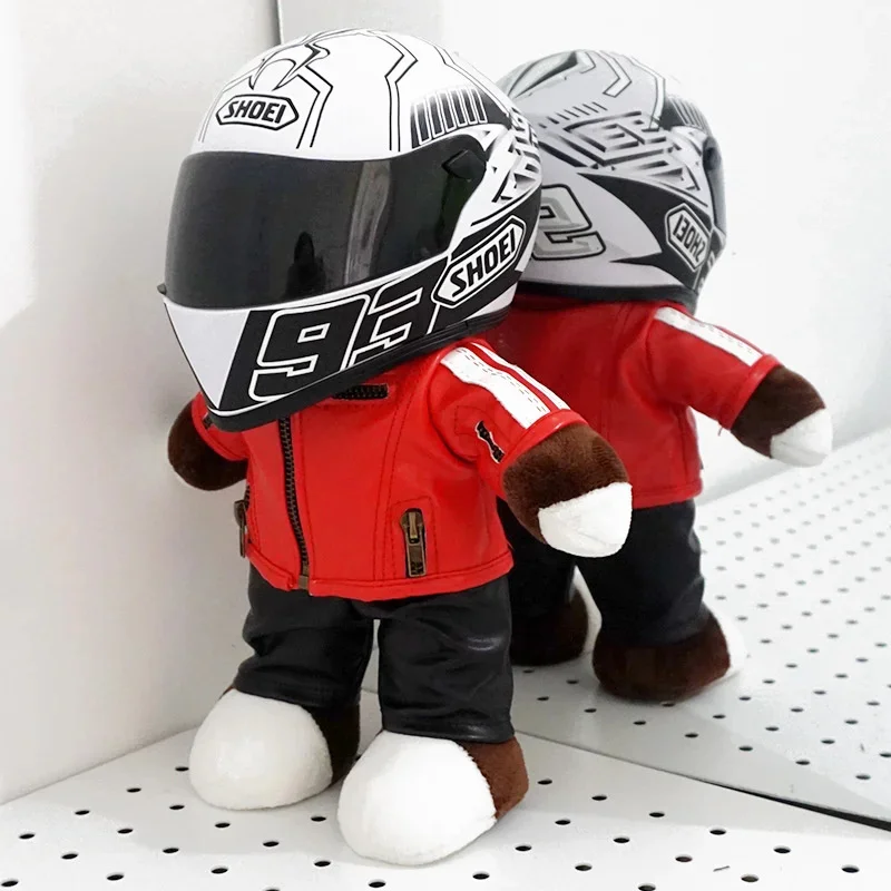 30cm Cool Motorcycle Bear Plush Toys With Helmet Creative Locomotive Racing Bears Doll Soft Car Decor Pillow Kids Boys Gifts