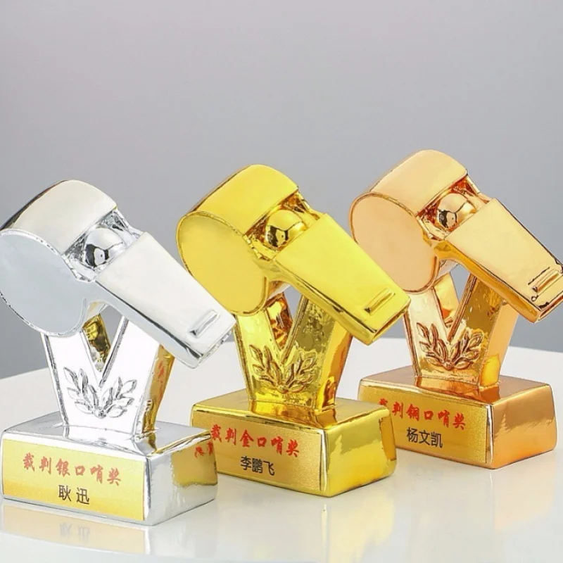 

Resin electroplated gold whistle trophy referee award football basketball trophy competition sports gift fan supplies