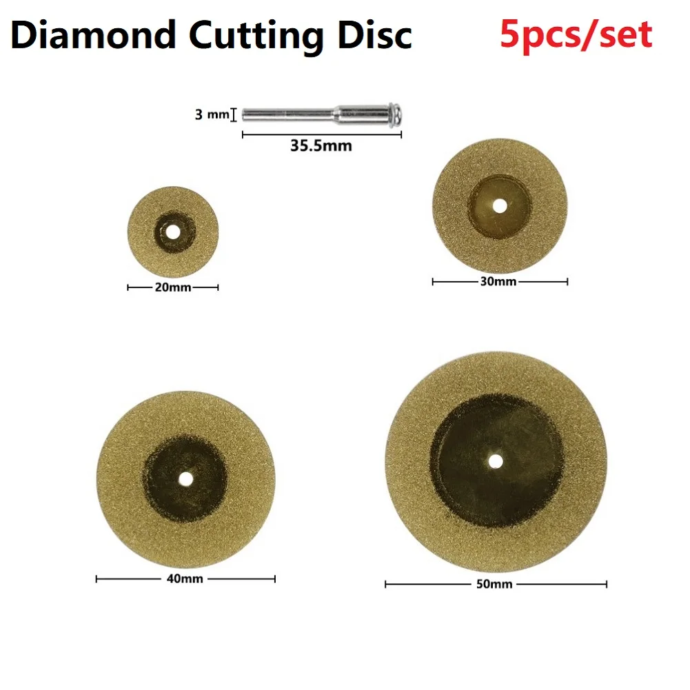 5 szt. Diamentowa tarcza tnąca 20/30/40/50mm do narzędzi obrotowych powlekana cyną piła tarczowa ostrze do cięcia szklana ceramiczna kamieni szlachetnych