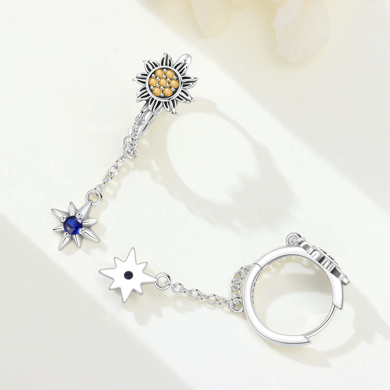 Original 925 Sterling Silber Ohrringe Himmelskundliche Sonne Stern Mond Tropfenohrringe für Frauen Täglicher Geburtstags- Valentinstags-Schmuck Geschenk – Detail 8