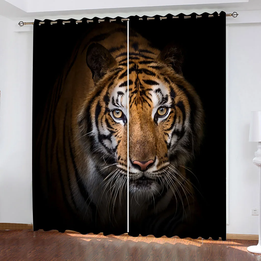 HUANZHUANG Black Out Curtains For Bedroom Uk Animal Tiger Art Bedroom Blackout Curtains 3D Super Soft Kids 2Pcs Thermal