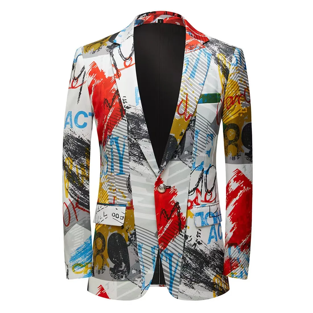 

Personalized New Fashionable Men's Printed Graffiti Suit Coats Casual Jacket Singer Host Bar Nightclub Party Club Stage Clothes