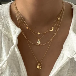 Bohemian Gold Color Multilayer Handmade Chain Vintage Fashion Crystal Pendant Necklaces Sets Jewelry For Women Accessories 2024