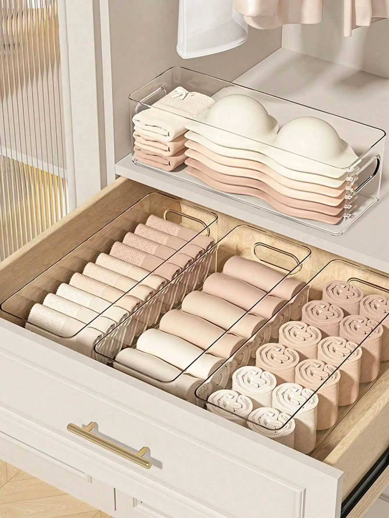7pcs Transparent Desktop Storage Box Home Underwear Bra Socks Cosmetic Phone Case Refrigerator Drawer Organizer, Clear Acrylic Container Set For Bedroom Closet Bathroom Kitchen Organization, Stackable Multipurpose Storage Solution For Women Girls Dorm Apa view 3