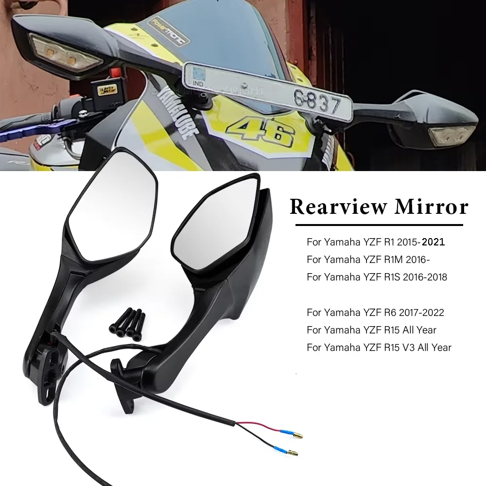 Espejo retrovisor lateral para motocicleta con señal de giro LED para Yamaha YZF R15/R15 V3/R1 2015-2021 /R1M 2016- /R6 2017-2022