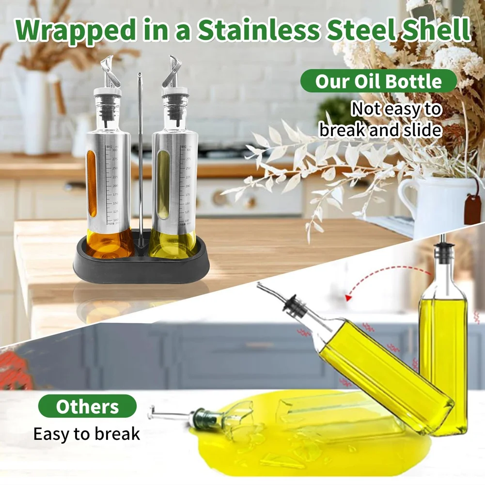 

Бутылка-дозатор оливкового масла ABJI-Glass, 10 унций/300 мл, набор из 2 упаковок с лотками для приготовления пищи на кухне и хранения уксусов