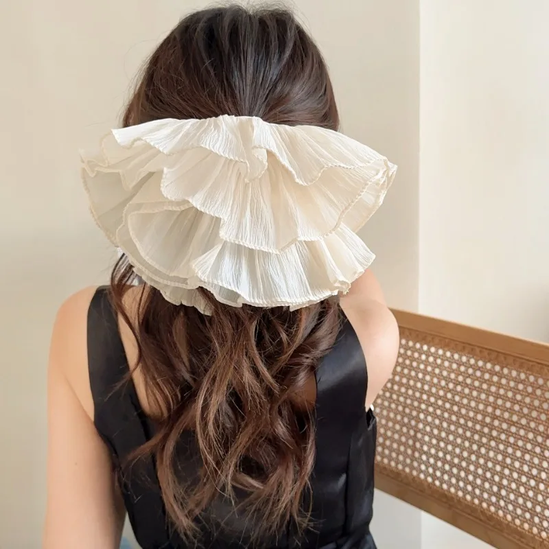 Korea Pleated Multi-layer Oversized Scrunchie Headdress 2024 Spring Summer Fashion Design Women Large Hair Band Hair Accessories