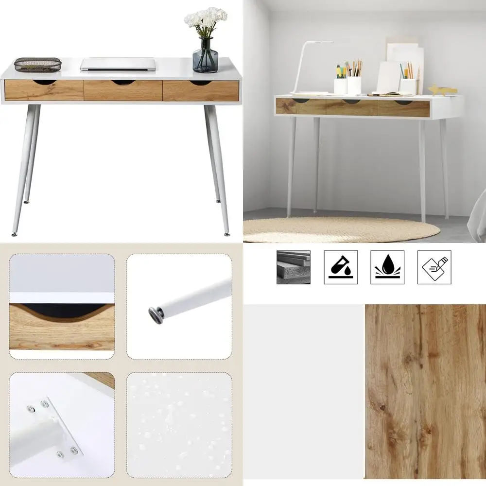 

Modern Computer Desk with 3 Drawers - Home Office Study Desk, Makeup Vanity Table, Dressing Table for Efficient Work and Style