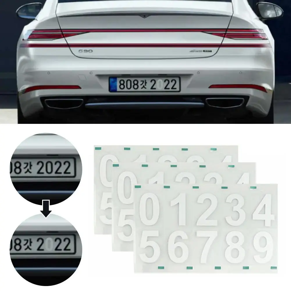 3Pcs Invisible Car License Plate Sticker Waterproof Digital Reflective Digital Number Label Car External Decorative Accessories