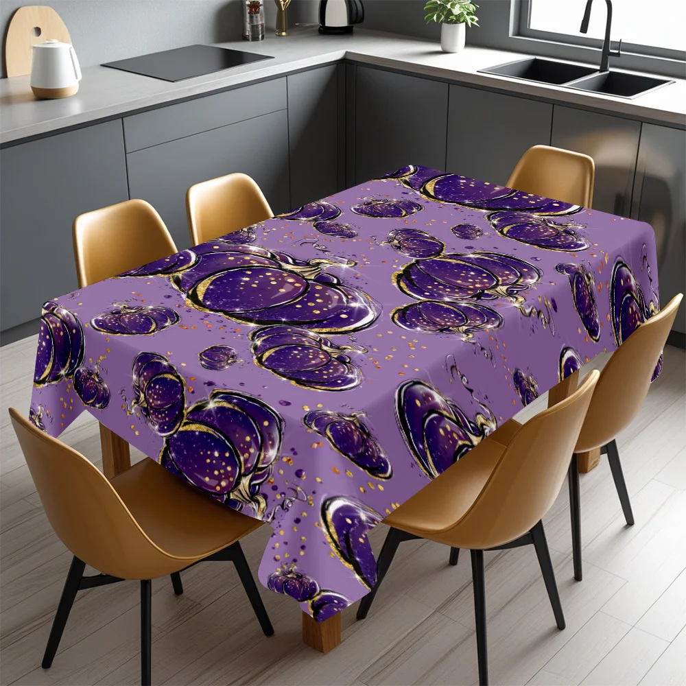 Elegant Purple Celestial Moon and Stars Tablecloth Waterproof Spillproof Dining Table Cover for Home Decor