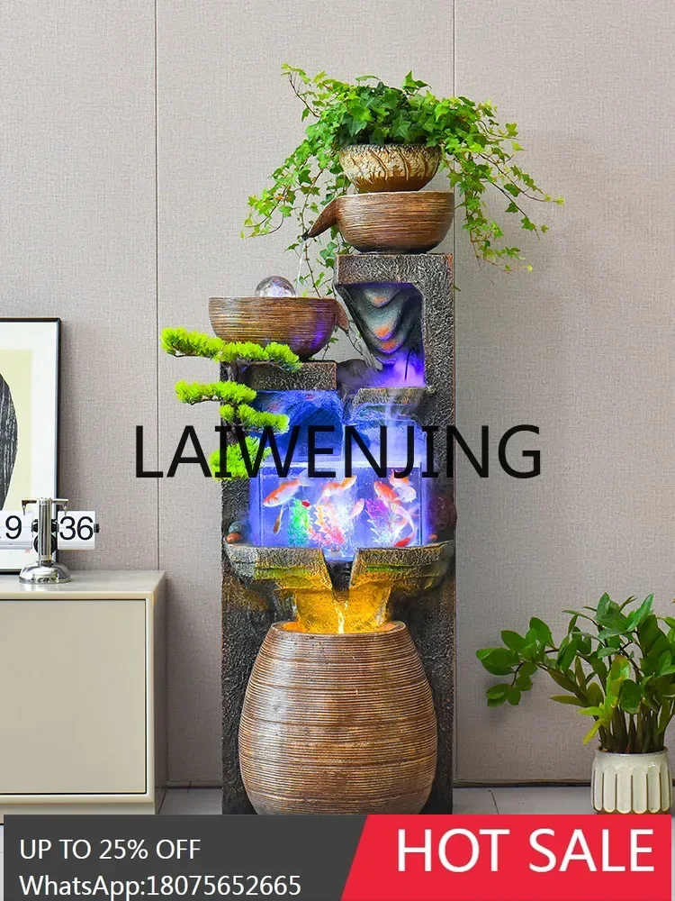 Ornamento de fonte de água corrente, água circulante pode aumentar peixes, pouso para atrair riqueza, tanque de peixes para ganhar dinheiro paisagem