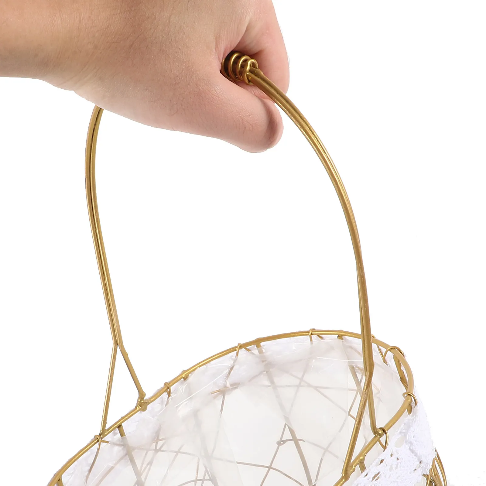 

Портативная корзина для цветов из проволоки с водонепроницаемым вкладышем, декоративная корзина с кружевным краем для хранения, для свадеб, сервировки лепестками, фруктов, для дома