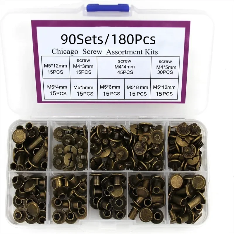 90 مجموعات/180 قطعة تشكيلة المسمار شيكاغو الصلبة البرونزية ملزمة آخر المسامير للجلود الحرفية تجليد الكتب حقيبة المحفظة صنع