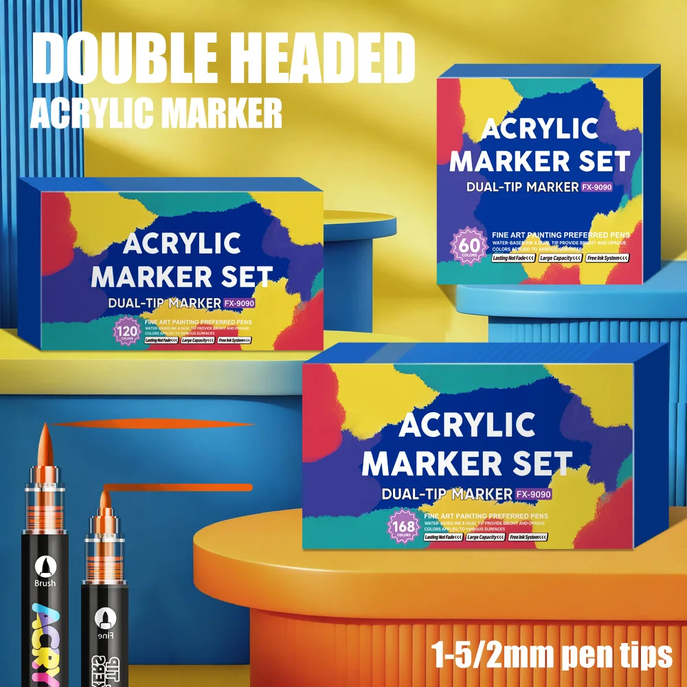 

12-168 Color Dual-Tip Acrylic Marker Set, Dual-Use Soft Tip + Hard Tip, Art Student Painting DIY Graffiti Pen, Multi-Color Hand-Drawing Pen / Poster Design / Handmade Creative Color Pen / Dual-Tip Design / Art Drawing / Hand-Drawn Illustration