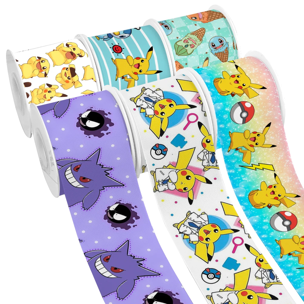 Pikachu Cartoon Anime Pokemon Monster Printed Grosgrain Ribbon for Cheer Bows DIY Girl Headwear Hair Bows 10yards Satin Ribbon