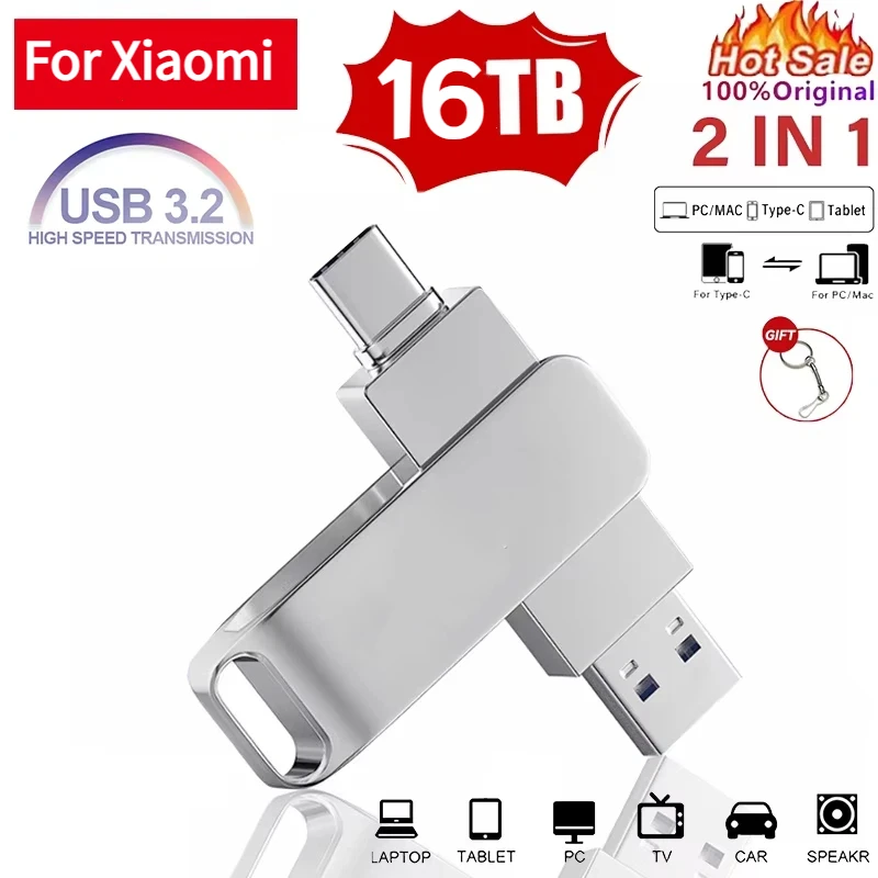 Unidad USB para Xiaomi de 16 TB, Pendrive Metálico Tipo-C, Memoria USB 3.2, Unidades USB de 512 GB de Alta Velocidad, Resistentes al Agua, Unidades Flash de 256 GB