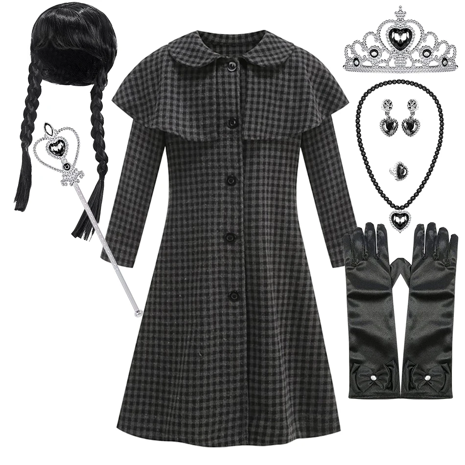 

Girls Halloween Costume Tweed Coat Gothic Dress Party Princess Cosplay Dress Performance Party Show Theme Outfit Wardrobe