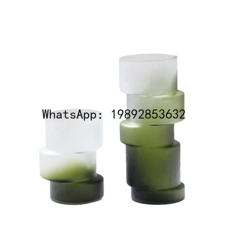 A21Glass Vase Geometric Misalignment Matte Gradient Green Bamboo Joint Glass Vase Hydroponics Terrarium Home