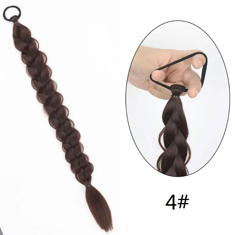 Synthetic Long Braided Ponytail With Rubber Band Boxing Braids For Women Hair Accessories 24Inch Black Braids Daily Use