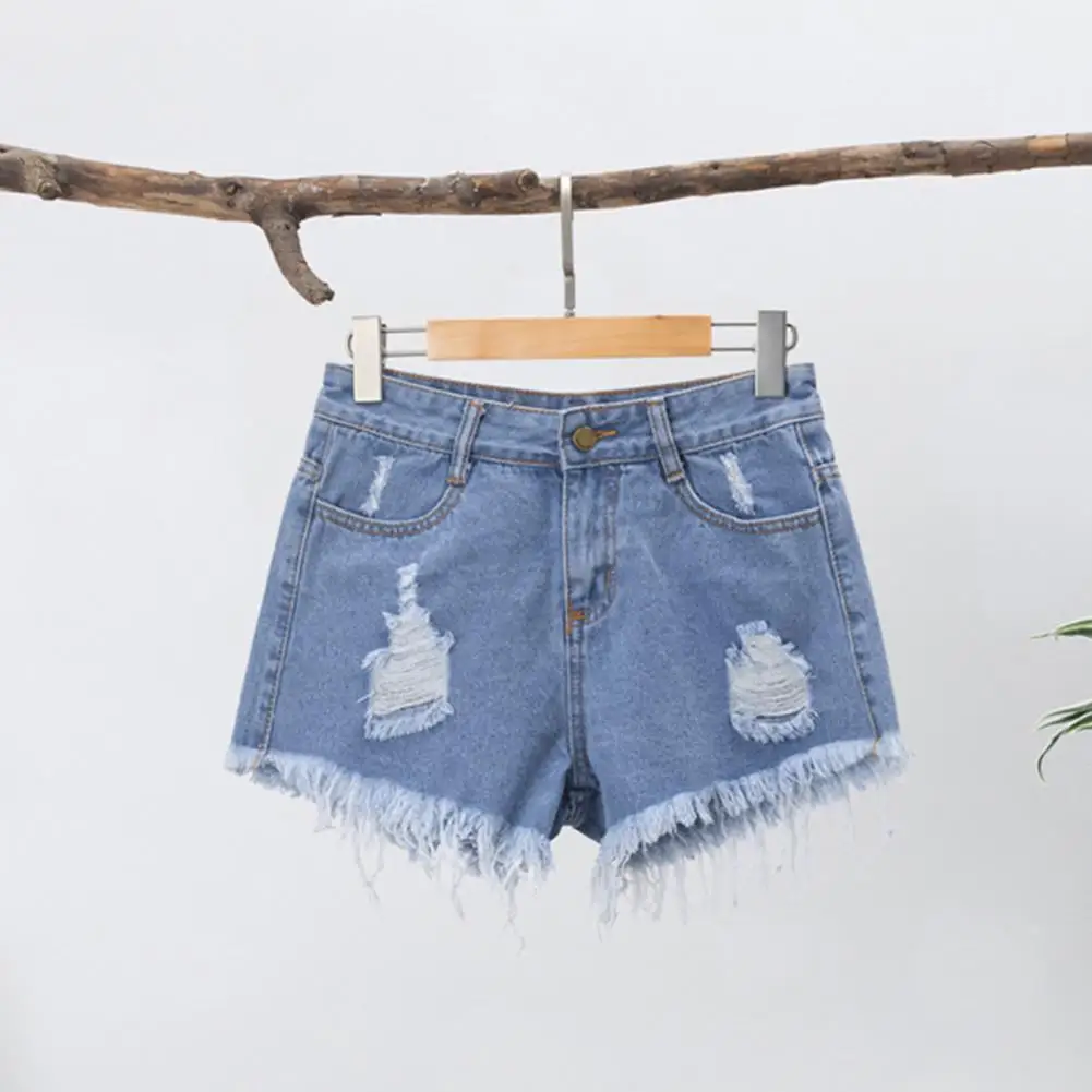 Celana Pendek Denim Bertingkat Tinggi Celana Pendek Denim Tertekan Pinggang Tinggi Wanita Celana Ala Jalanan Kasual Fashion Musim Panas dengan Berjumbai Robek