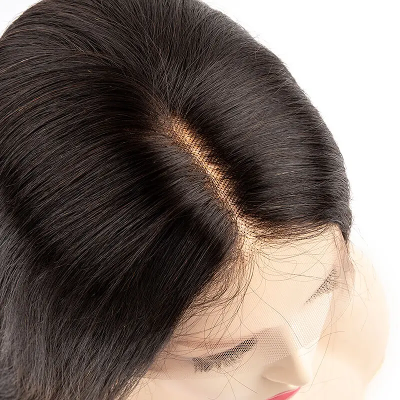 Peruca reta longa com linha fina natural para mulheres, renda cheia, cabelo humano real, densidade de 150%, 10-26in