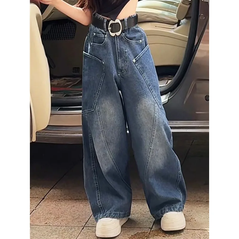 American Autumn Kids Girls Jeans UNITIM Young Teens Girls Girls Denim Pants Loose Versatile 4-14Yrs Junior Girls Straight Pants – Detail 10