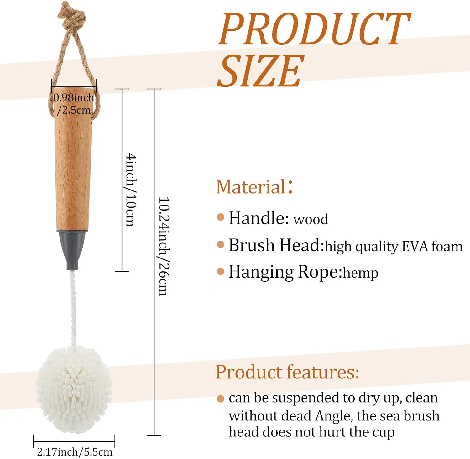 Wooden Handle Wine Champagne Glass Cleaning Brush - Non Scratch Foam Bristle Scrubber for Flute And Stemware - Glass Cham Scrubb