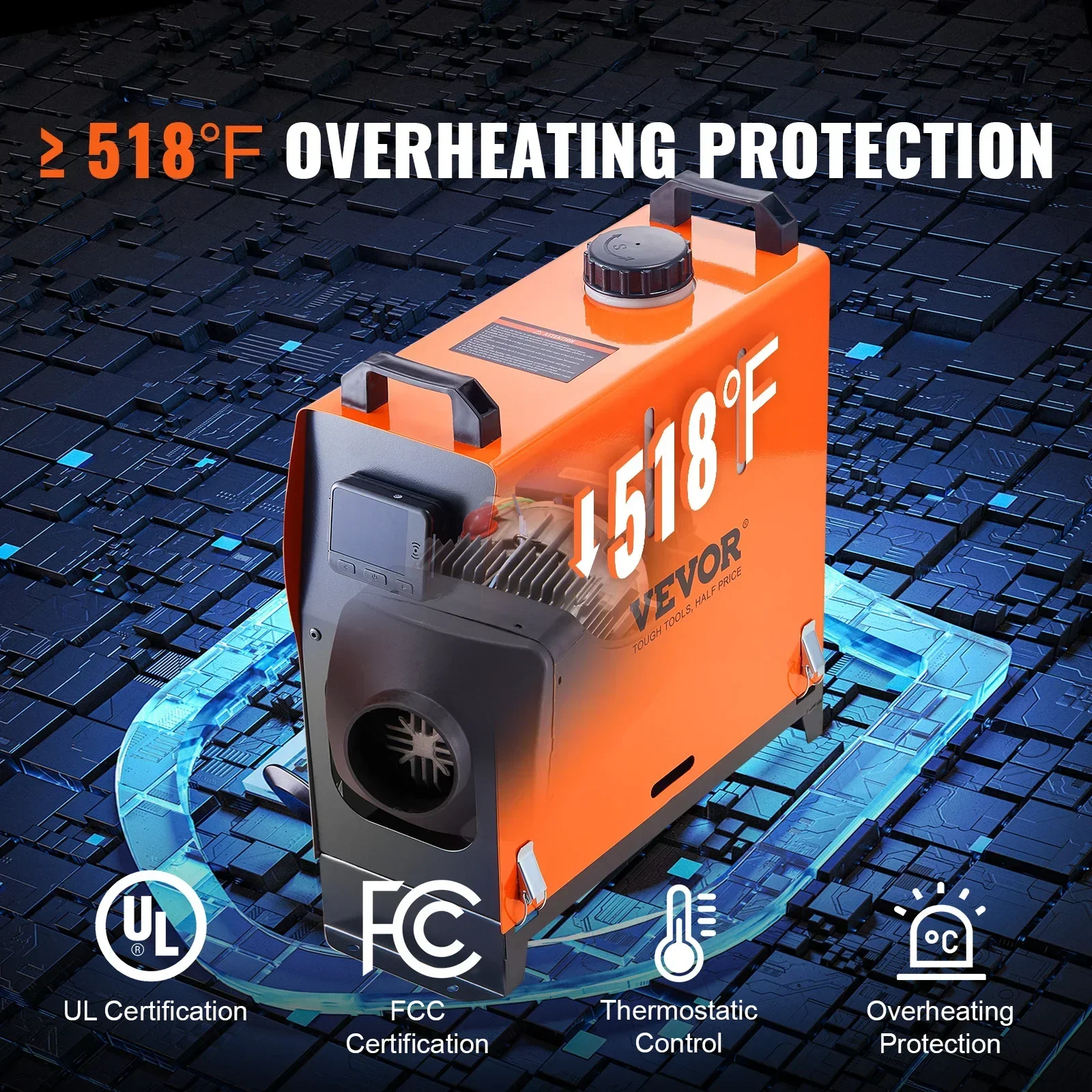 سخان هواء ديزل VEVOR مع مفتاح LCD ، كاتم صوت للسيارة ، شاحنة ، قارب ، RV ، موقف سيارات ، 5 كيلو وات ، 8 كيلو وات ، 12 فولت